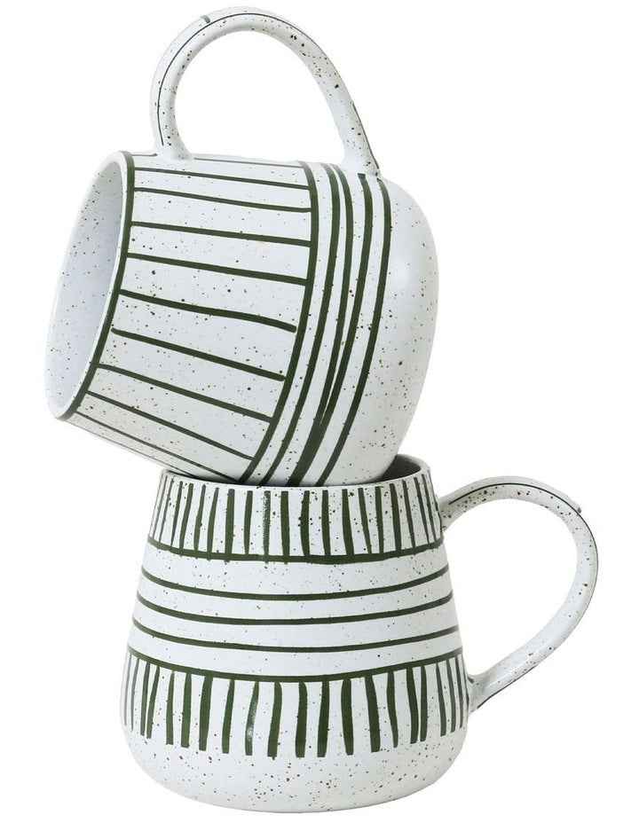 Mediterranean Story Tapered Mug Set Of 2 in Olive