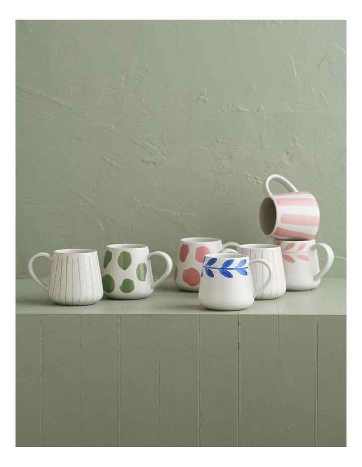 Mediterranean Party Thin Striped Hand Painted Mug in Sage