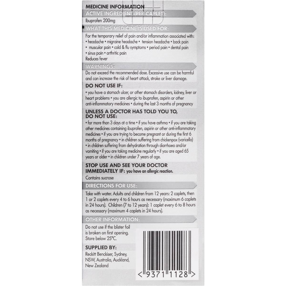 Nurofen Pain And Inflammation Relief Caplets 200mg Ibuprofen 12 Pack