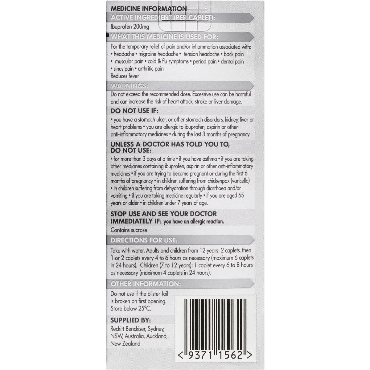 Nurofen Pain And Inflammation Relief Tablets 200mg Ibuprofen 12 Pack