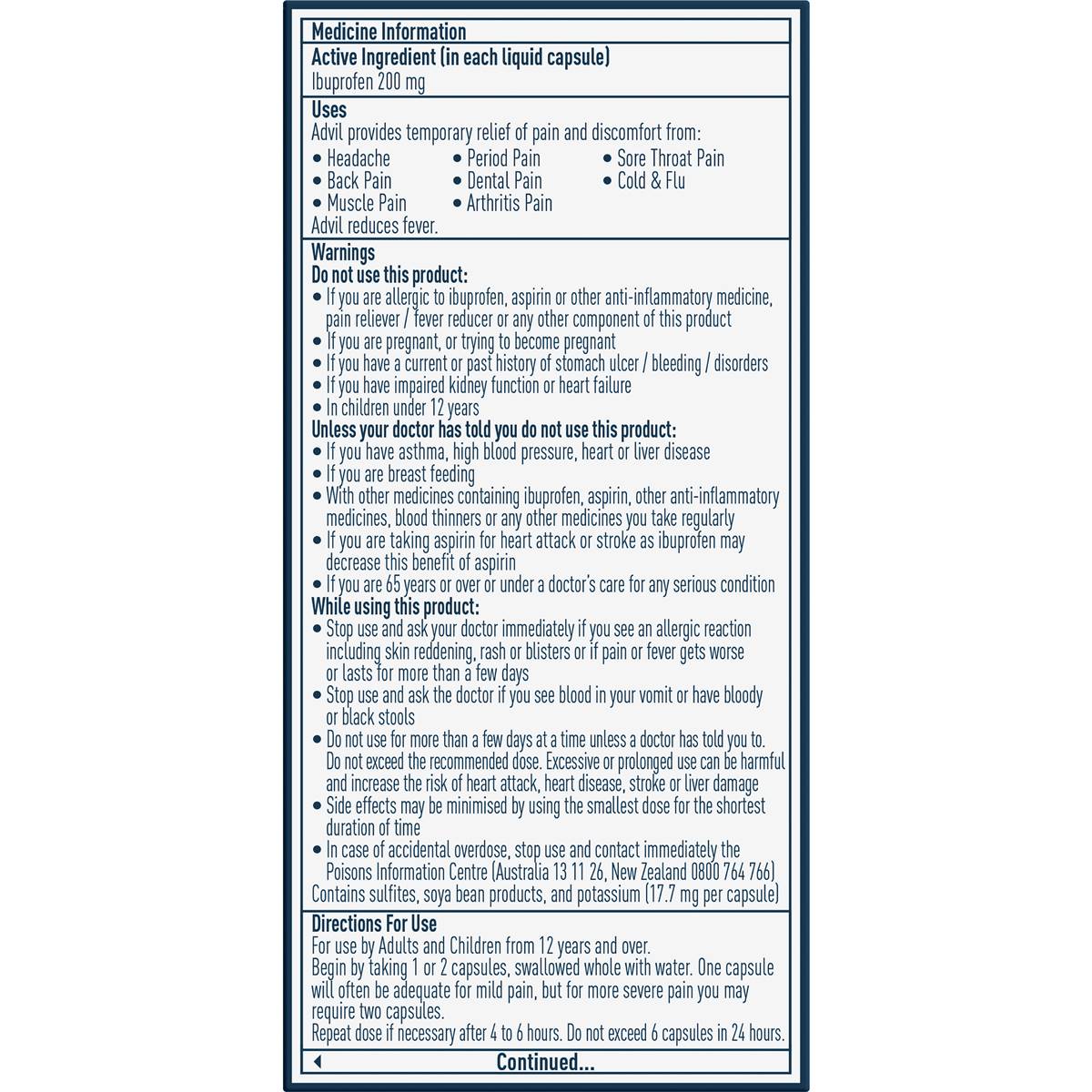 Advil Liquid Capsules Ibuprofen Pain & Fever Relief 20 Pack