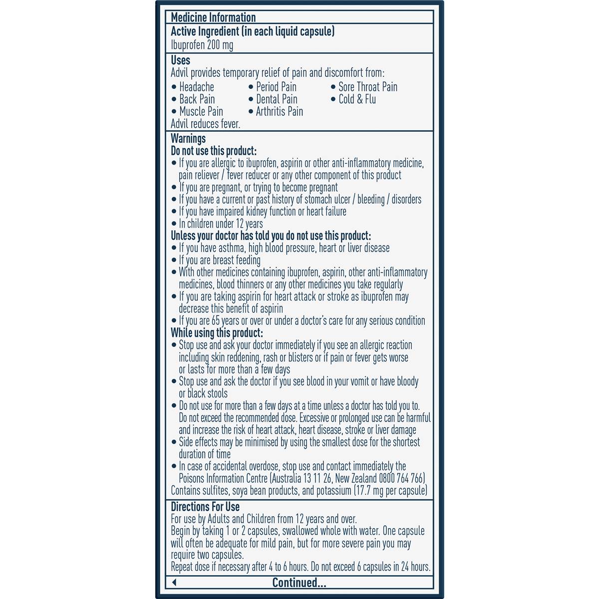 Advil Liquid Capsules Ibuprofen Pain & Fever Relief 10 Pack