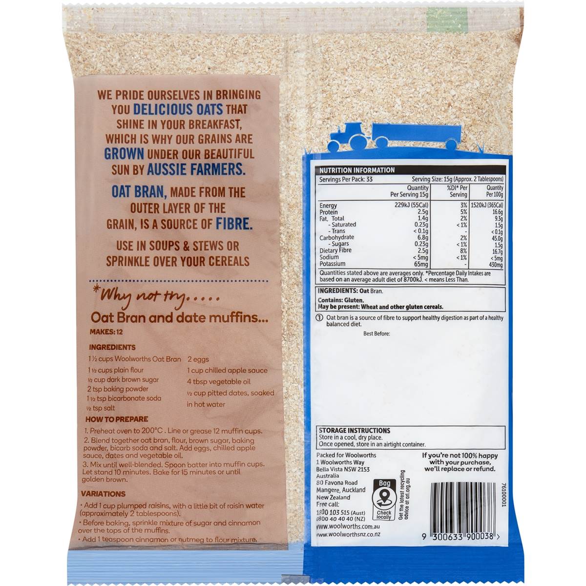 Woolworths Oat Bran 500g