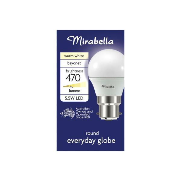 MIRABELLA GLOBE LED ROUND BC 5.5W 470 LUMENS