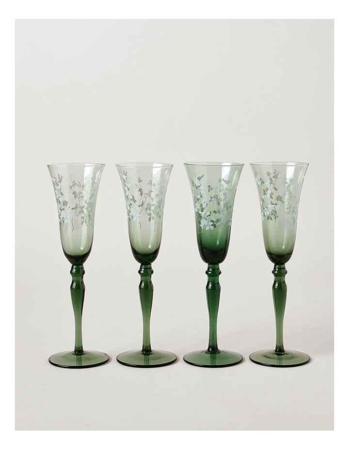 Aster Champagne Glass Set of 4 in Green