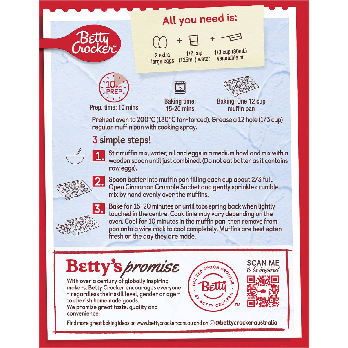 Betty Crocker Cinnamon Crumble Muffin Mix 500g