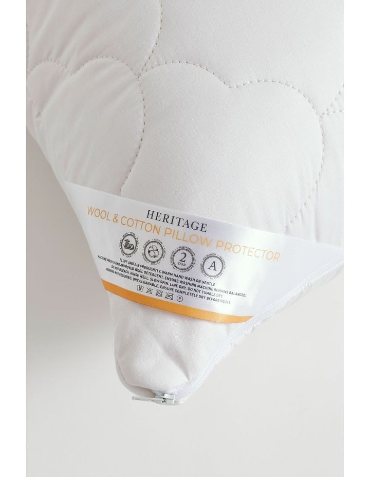 Wool Cotton Pillow Protector in White