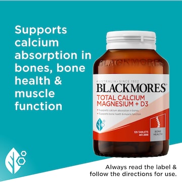 Blackmores Total Calcium Magnesium + D3 Bone Health Vitamin Tablets 125 pack