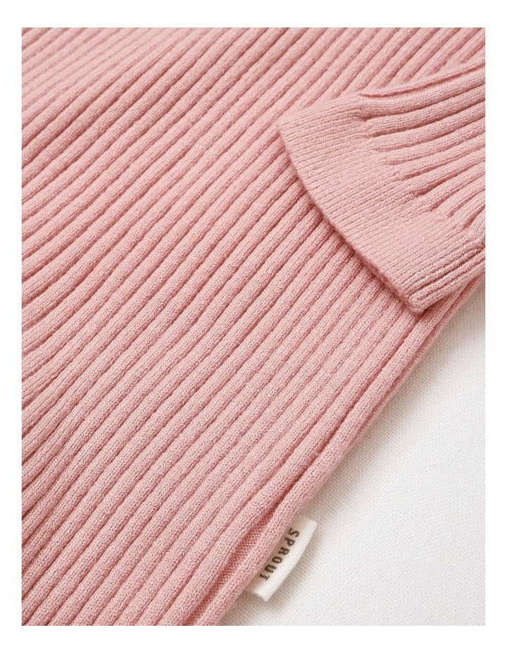 Rib Knit Coverall in Baby Pink