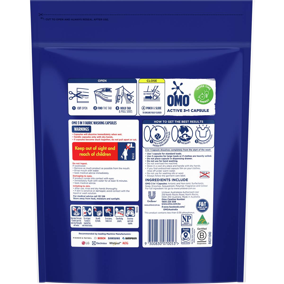 OMO Active Laundry Capsules 3-In-1 50 pack