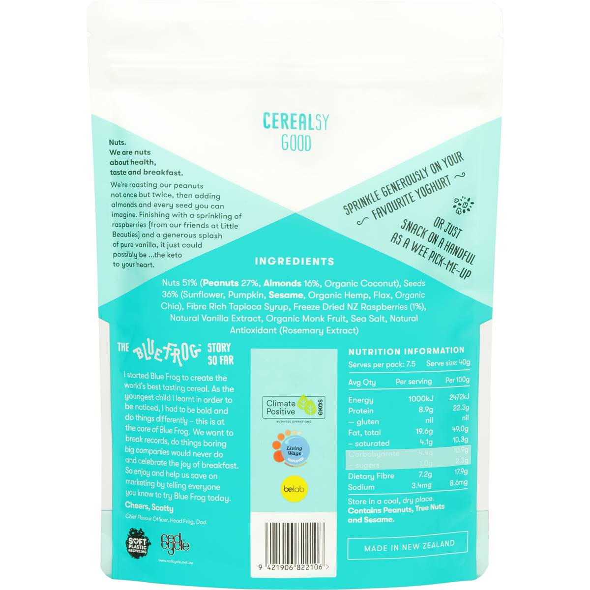 Blue Frog Keto Almond, Peanut & Raspberry Cereal 300g