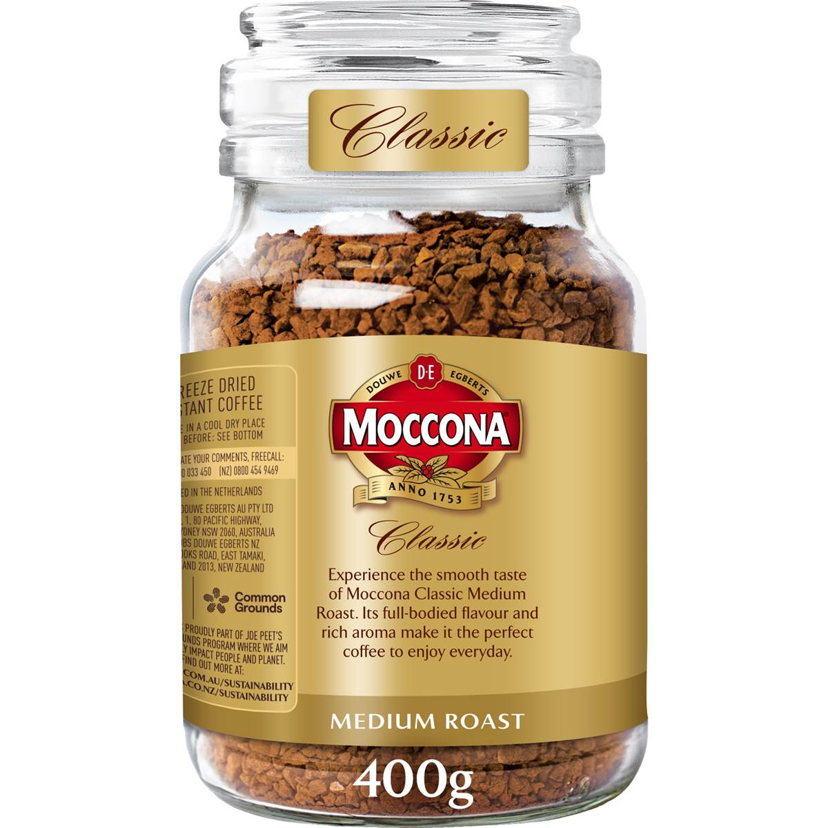 Moccona Freeze Dried Instant Coffee Classic Medium Roast 400g