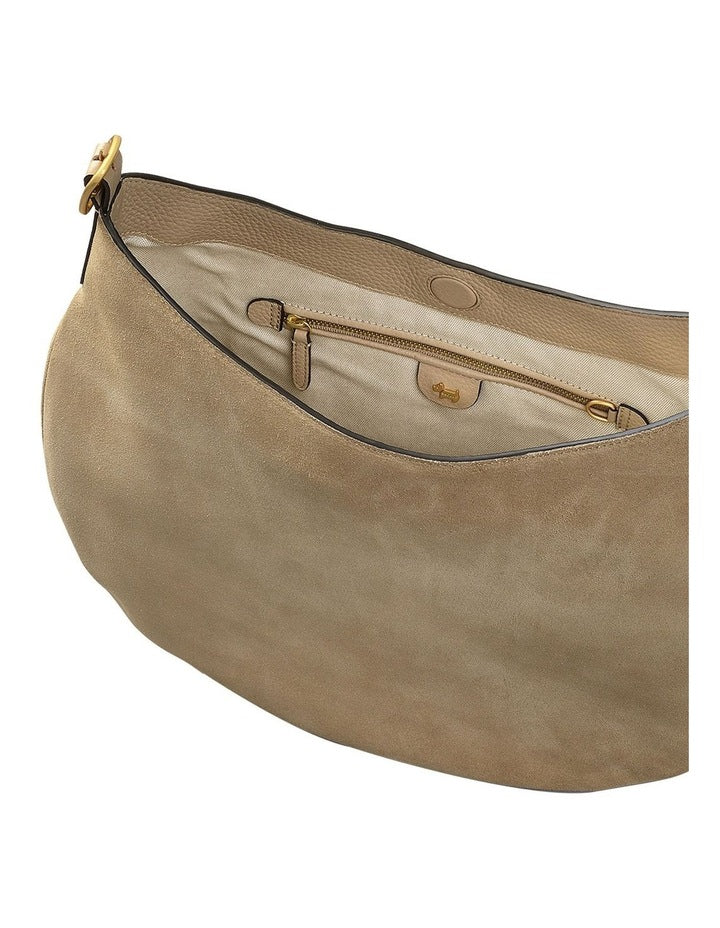 Kensington Place Suede Large Open Top Shoulder Bag in Stone