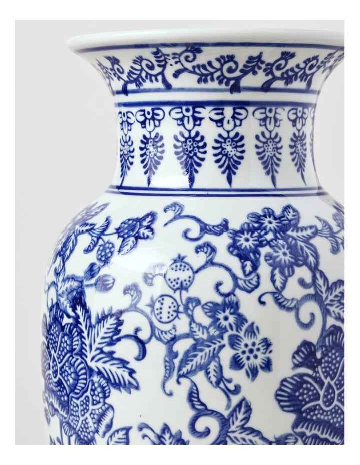 Hand Painted Tall Ginger Jar Vase in Blue 35cm
