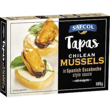 Safcol Tapas Chilean Mussels In Spanish Escabeche Style Sauce 105g