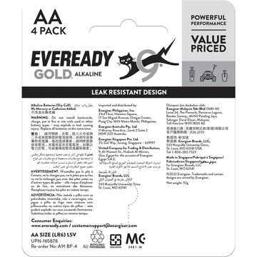 Eveready Gold AA Alkaline Batteries 4 pack