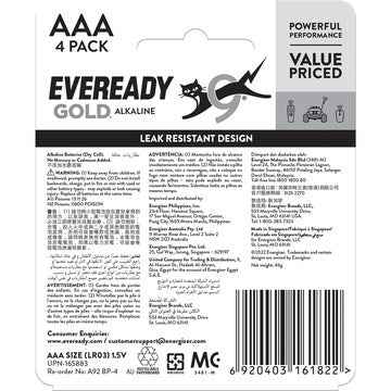 Eveready Gold AAA Alkaline Batteries 4 pack