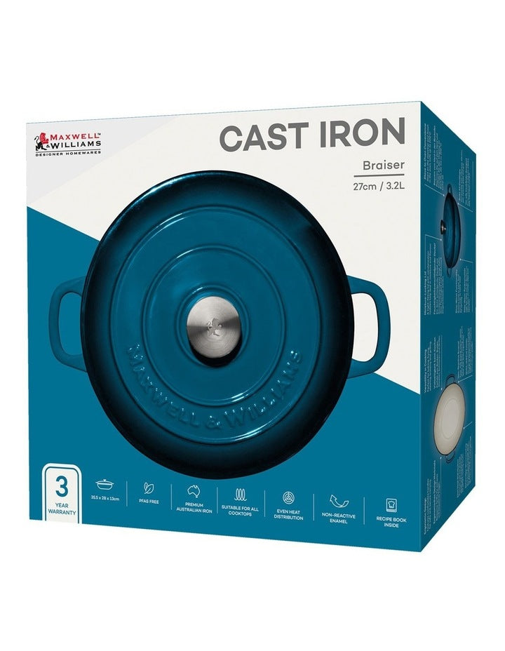 Cast Iron Braiser 27cm/3.3L in Midnight Blue