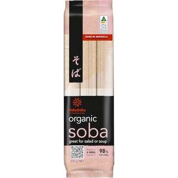 Hakubaku Organic Japanese Soba Buckwheat Noodles 98% Ff 270g