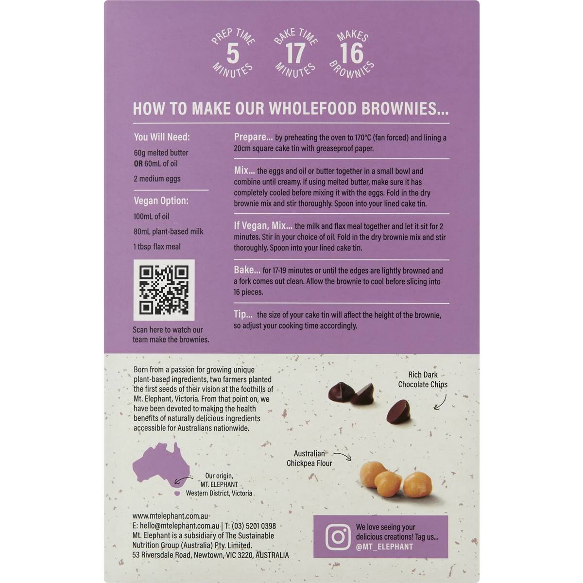 Mt Elephant Choc Chunk Wholefood Brownie Mix 350g
