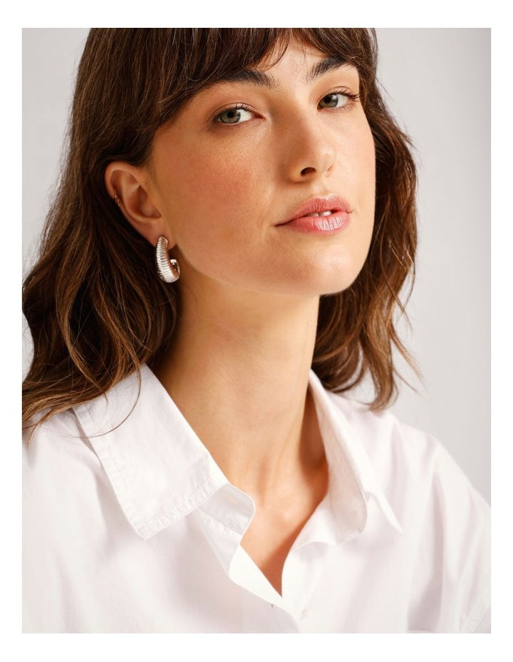 Textured Half Hoop Earrings in Silver