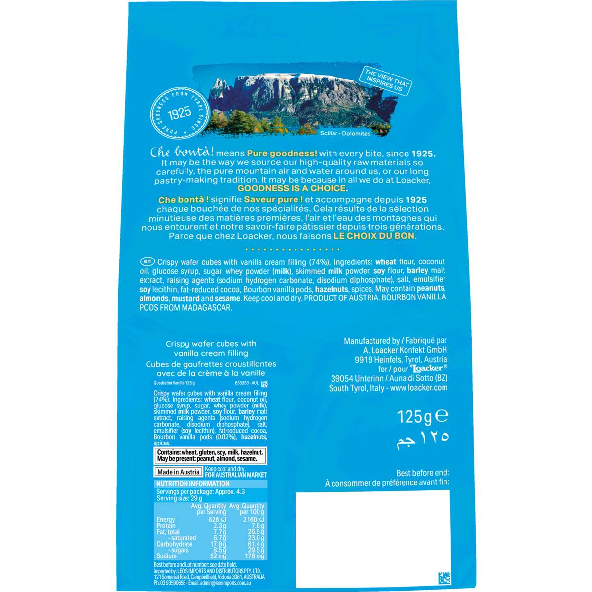 Loacker Quadratini Wafers Vanilla 125g