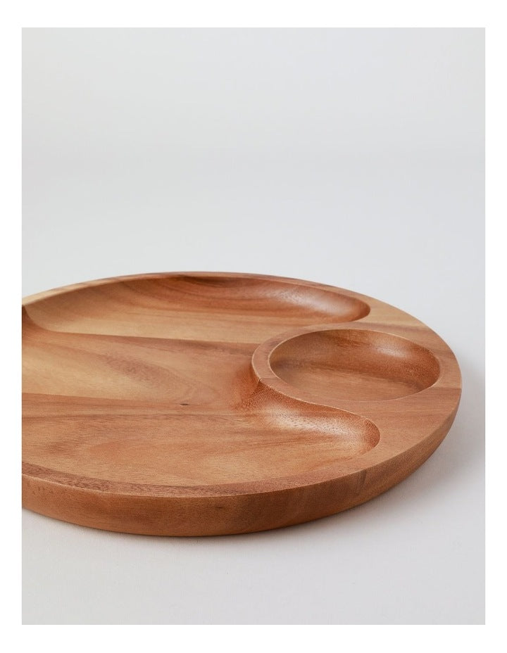 Acacia Round Chip & Dip Platter in Natural