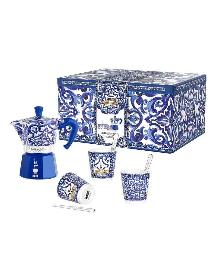 Dolce & Gabbana Moka 2 Cup Espresso Maker and Coffee Cups Gift Set in Blue