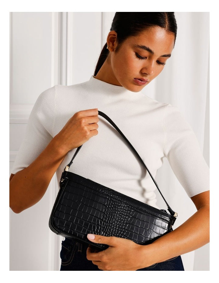 Lacey Croc Shoulder Bag in Black