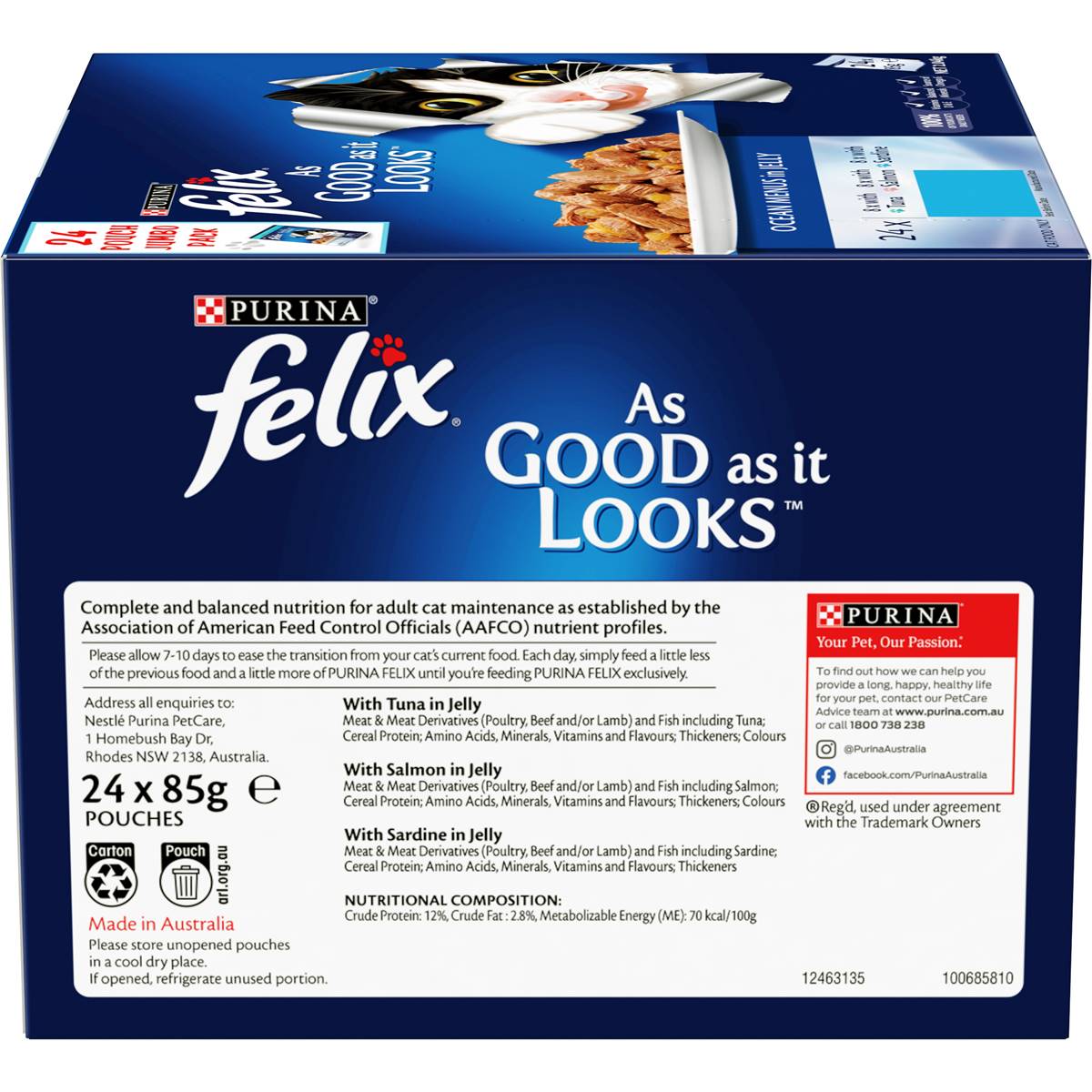 Felix Ocean Menus In Jelly Cat Food Tuna Salmon & Sardine 24 Pack