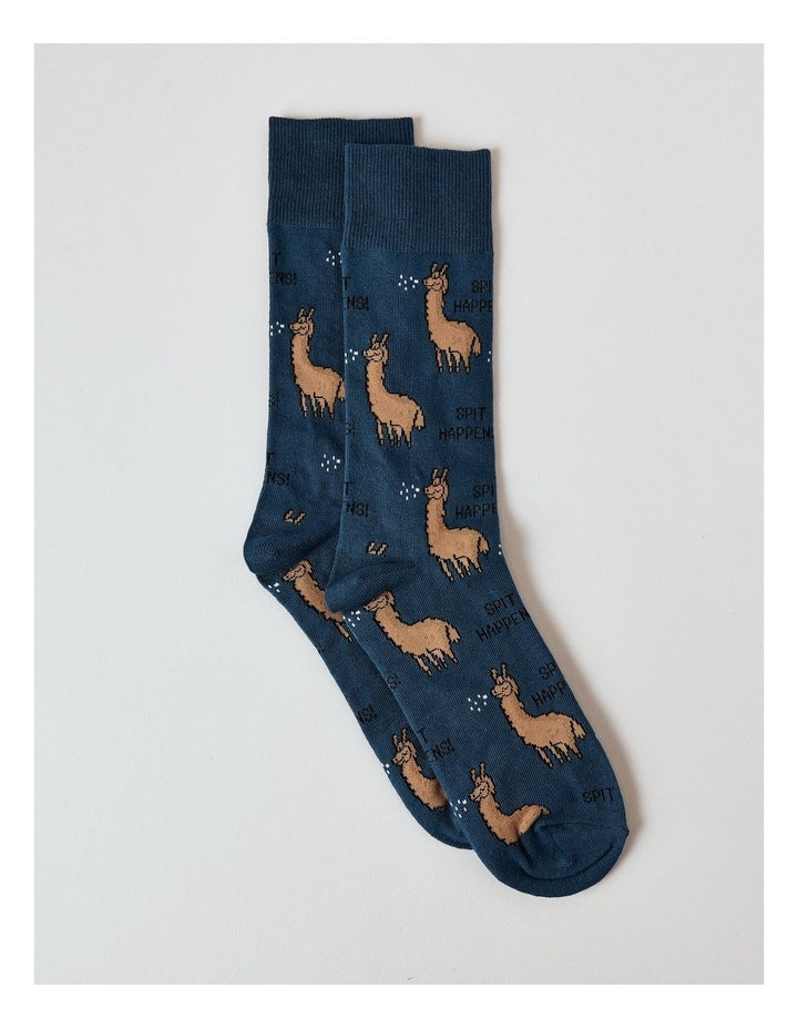 Spit Happens Llama Casual Sock in Inky Pool