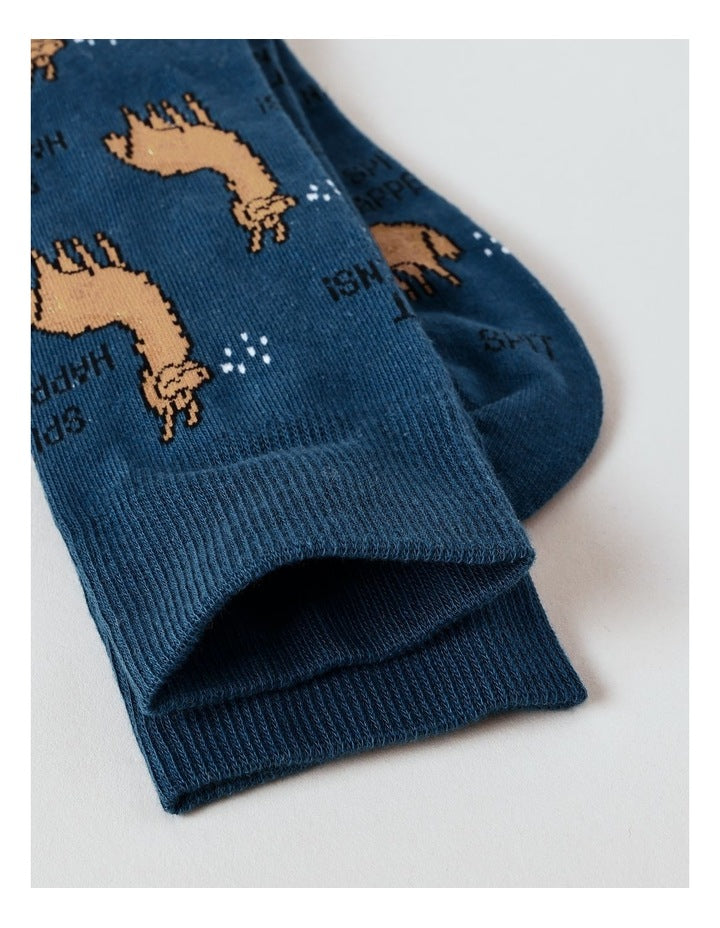 Spit Happens Llama Casual Sock in Inky Pool