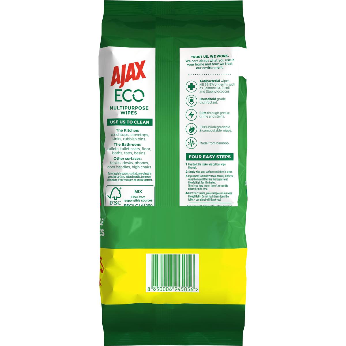Ajax Antibacterial Wipes Eco Vanilla & Berries 110 Wipes 2 pack
