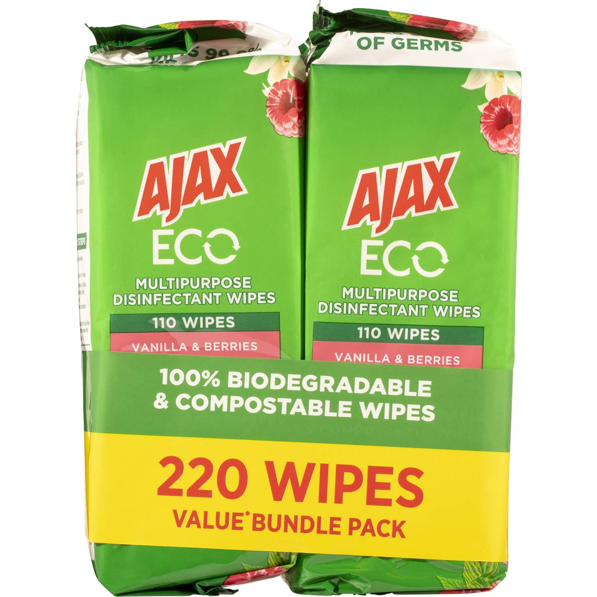 Ajax Antibacterial Wipes Eco Vanilla & Berries 110 Wipes 2 pack