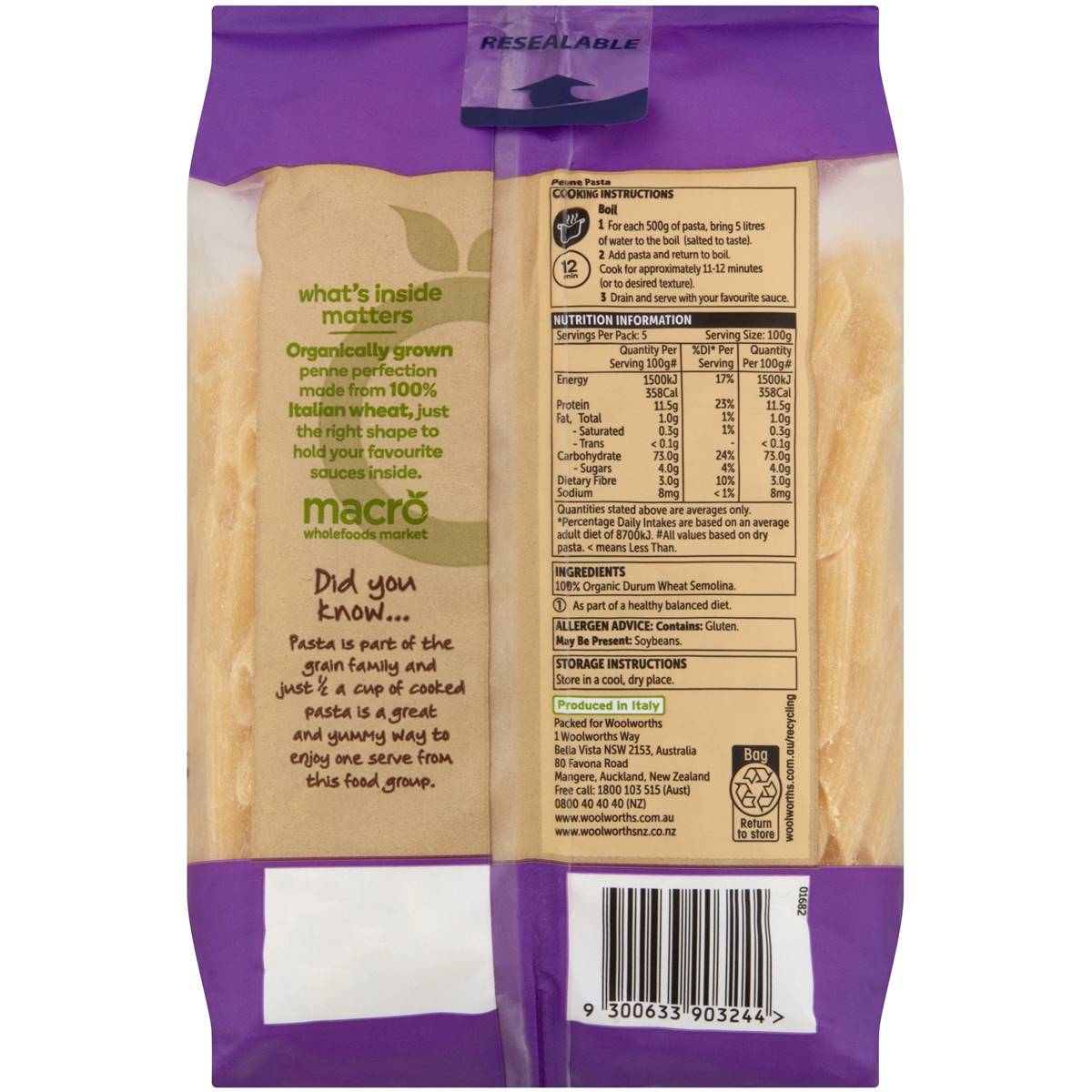 Macro Organic Penne Pasta 500g