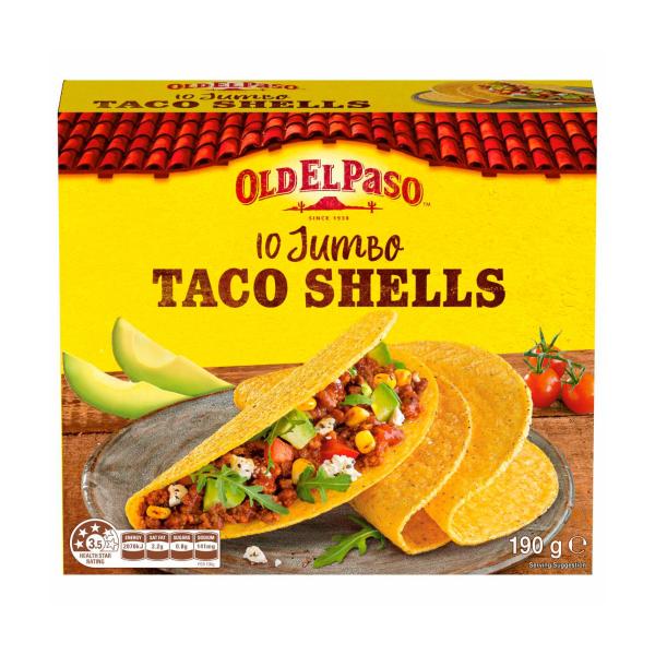 OLD EL PASO JUMBO TACO SHELLS 10PACK 190G