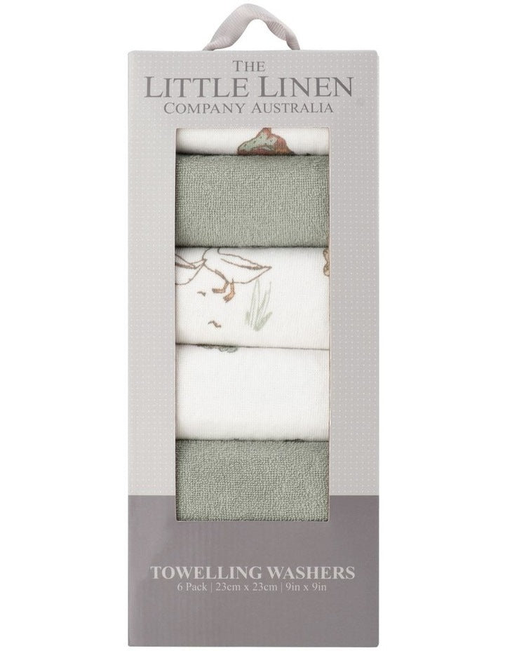 Farmyard Lamb Towelling Wash Cloth 6 Pack in Green