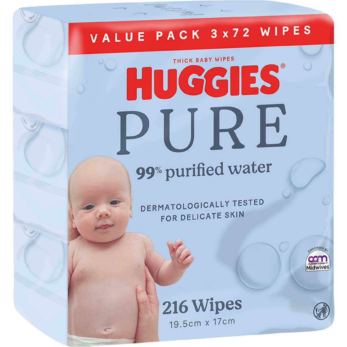 Huggies Thick Baby Wipes 99% Purified Water 216 Pack