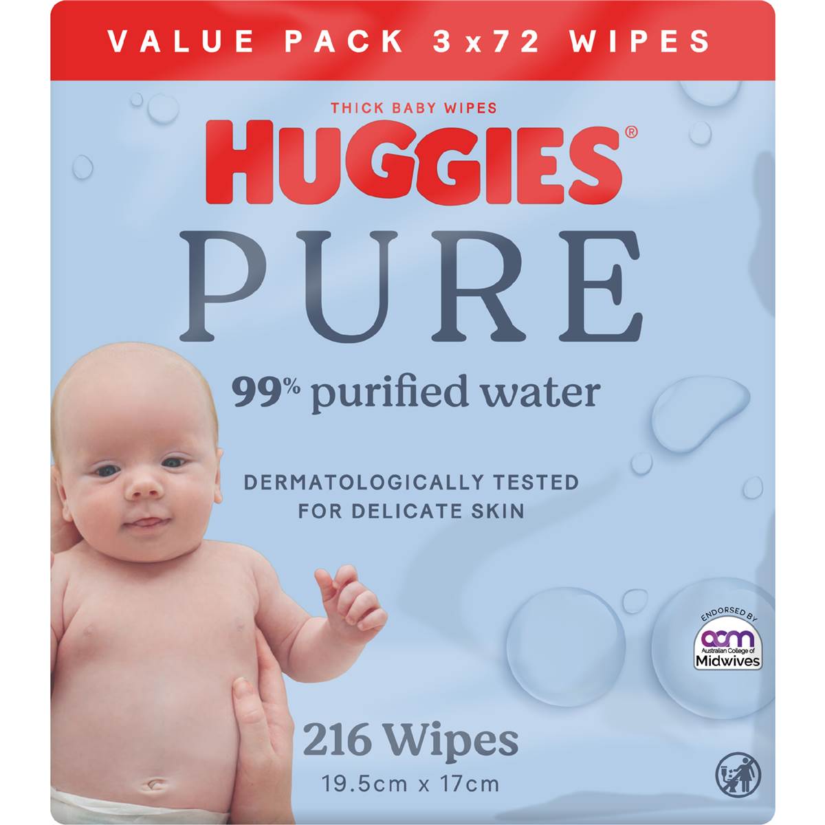 Huggies Thick Baby Wipes 99% Purified Water 216 Pack