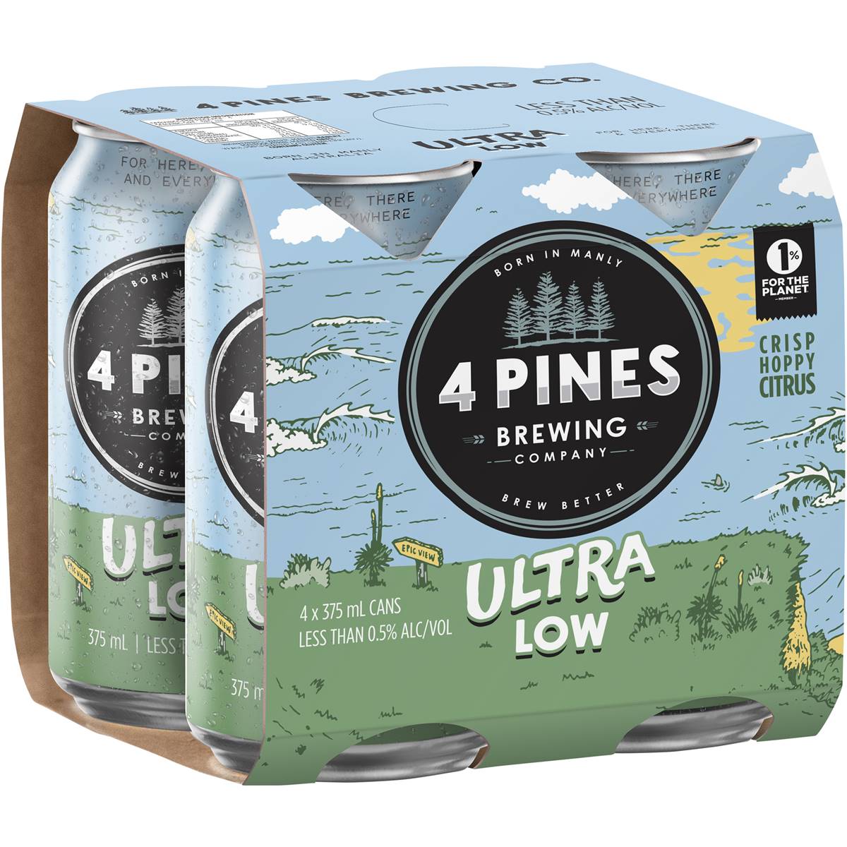 4 Pines Ultra Low Alcohol 0.5% Beer Cans Multipack 375ml x 4 Pack