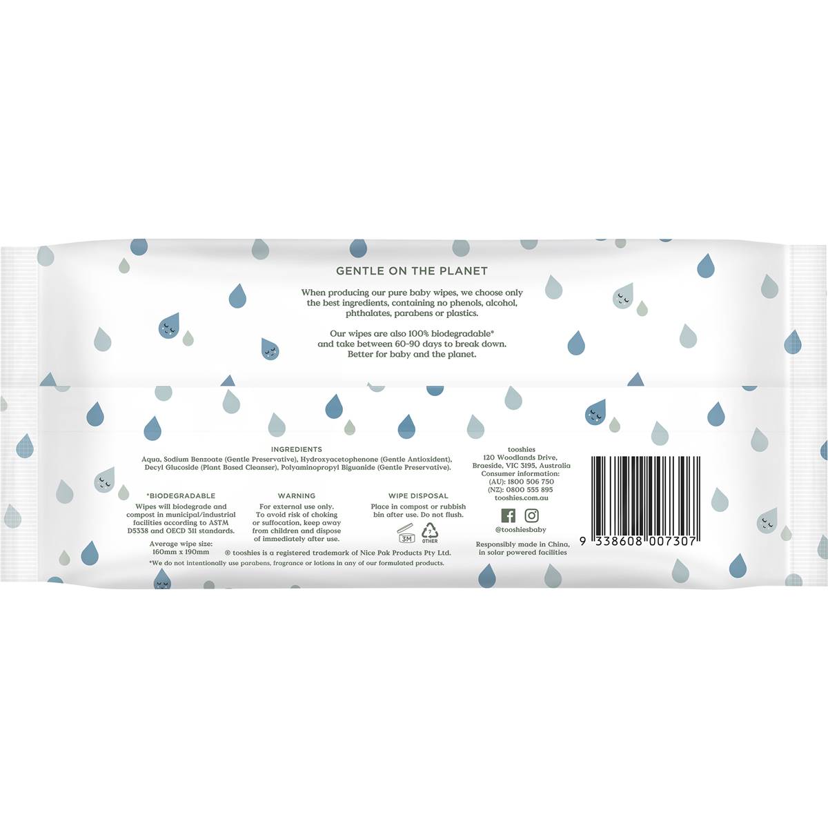 Tooshies Eco Wipes Pure Water Baby Wipes 70 Pack