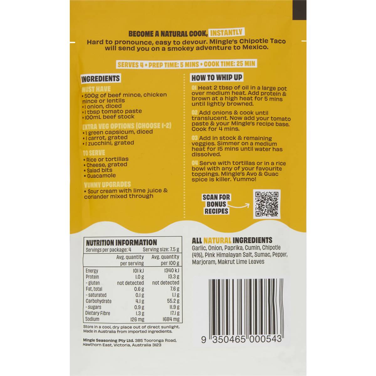 Mingle Smokey Taco Mild Chipotle Recipe Base 30g