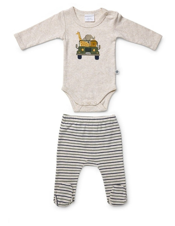 Bodysuit and Striped Legging Set in On Safari