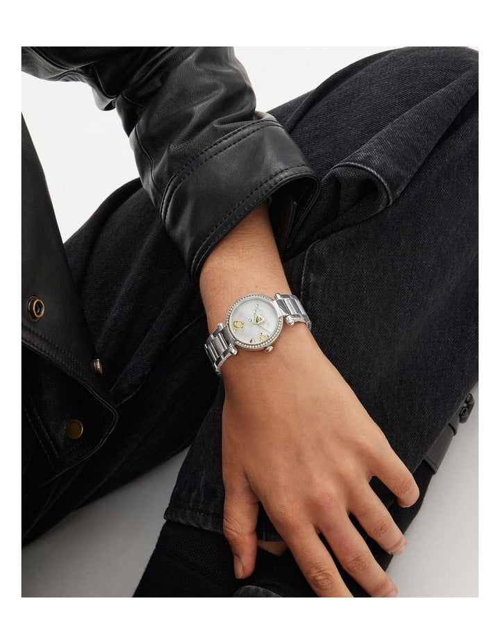 Cary Ionic Plated Thin Steel Mother Of Pearl Dial Watch in Silver