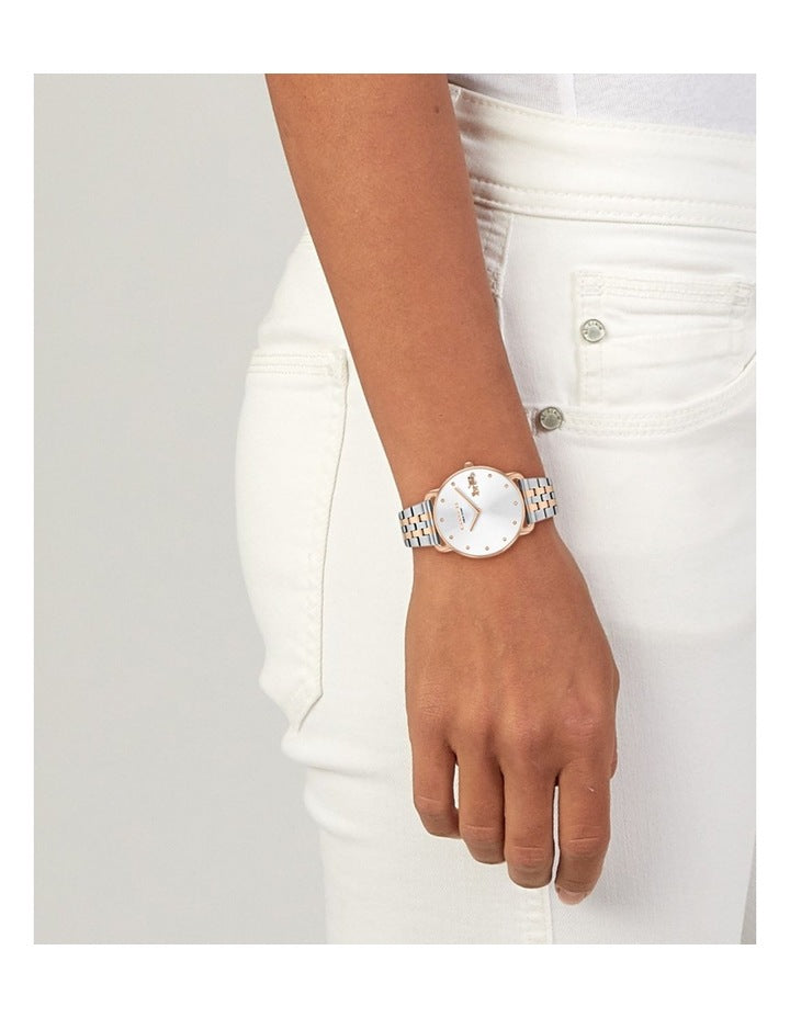 Elliot Chalk Calfskin Silver White Dial Watch in Multi