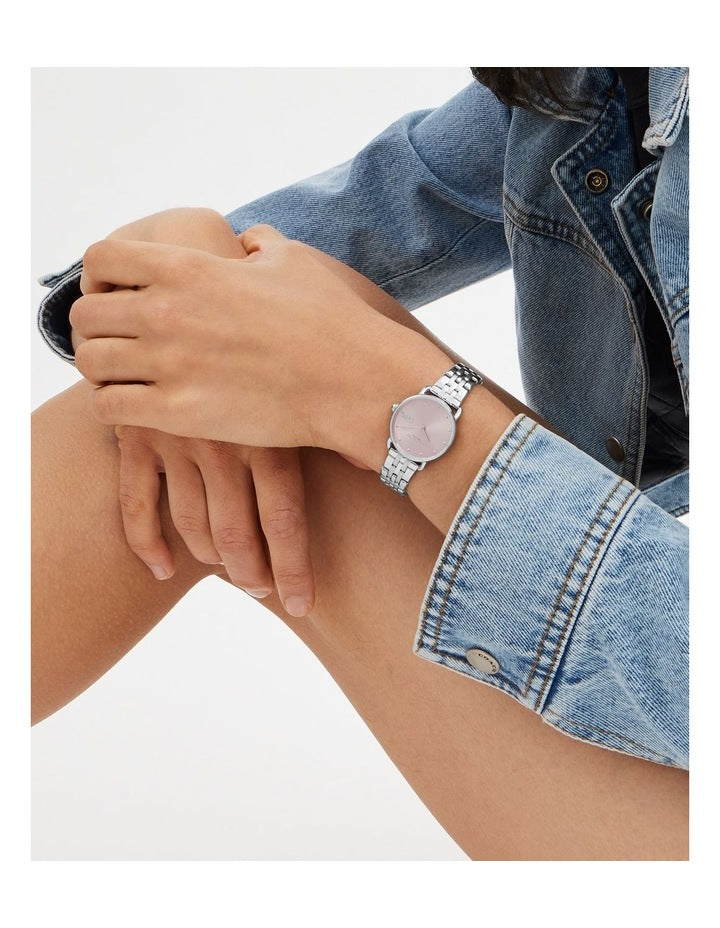 Elliot Ionic Plated Thin Steel Dial Watch in Silver