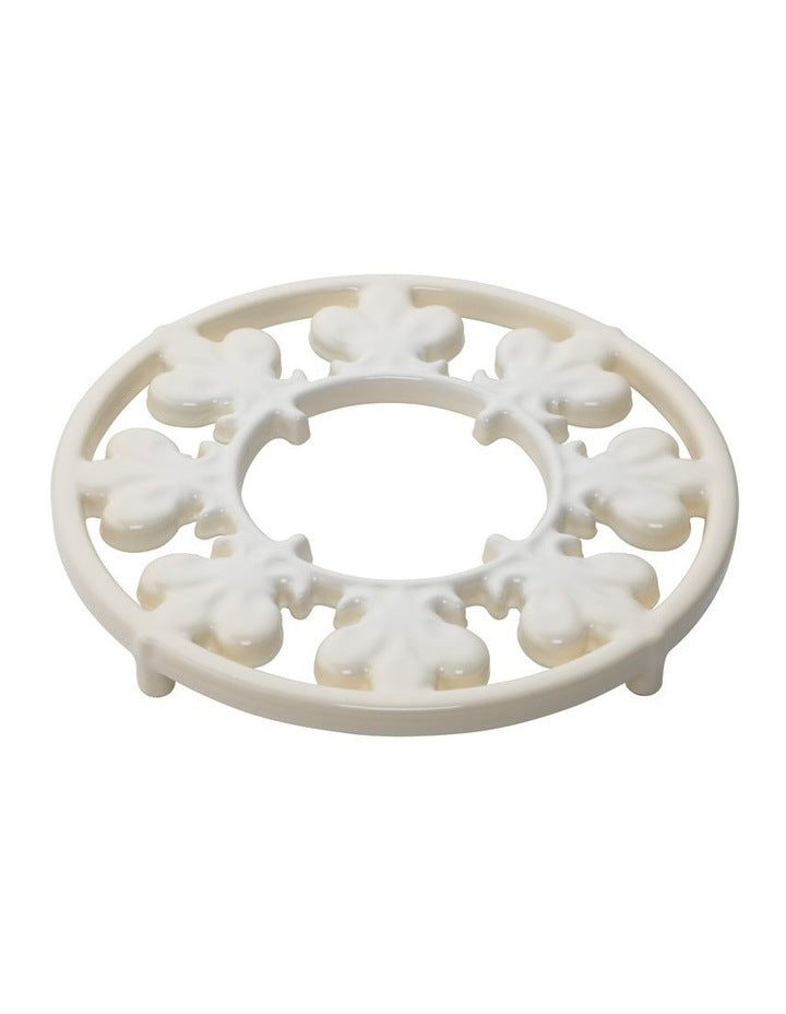 Fleur De Lis Cast Iron Trivet 20cm - White