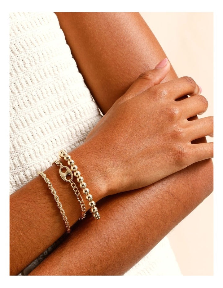 Ball and Chain Bracelets 3 Pack in Gold