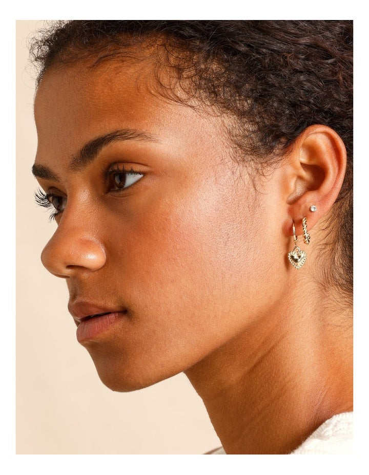 Drop Twist & Stud Earrings 3 Pack in Gold