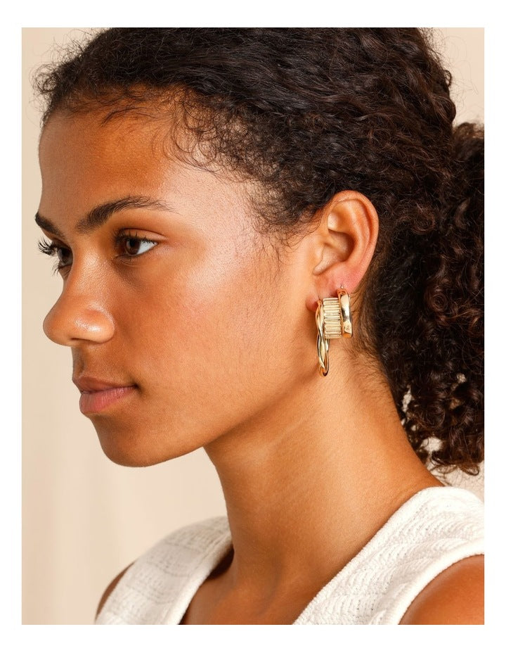 Twist Hoop Earrings 3 Pack in Gold